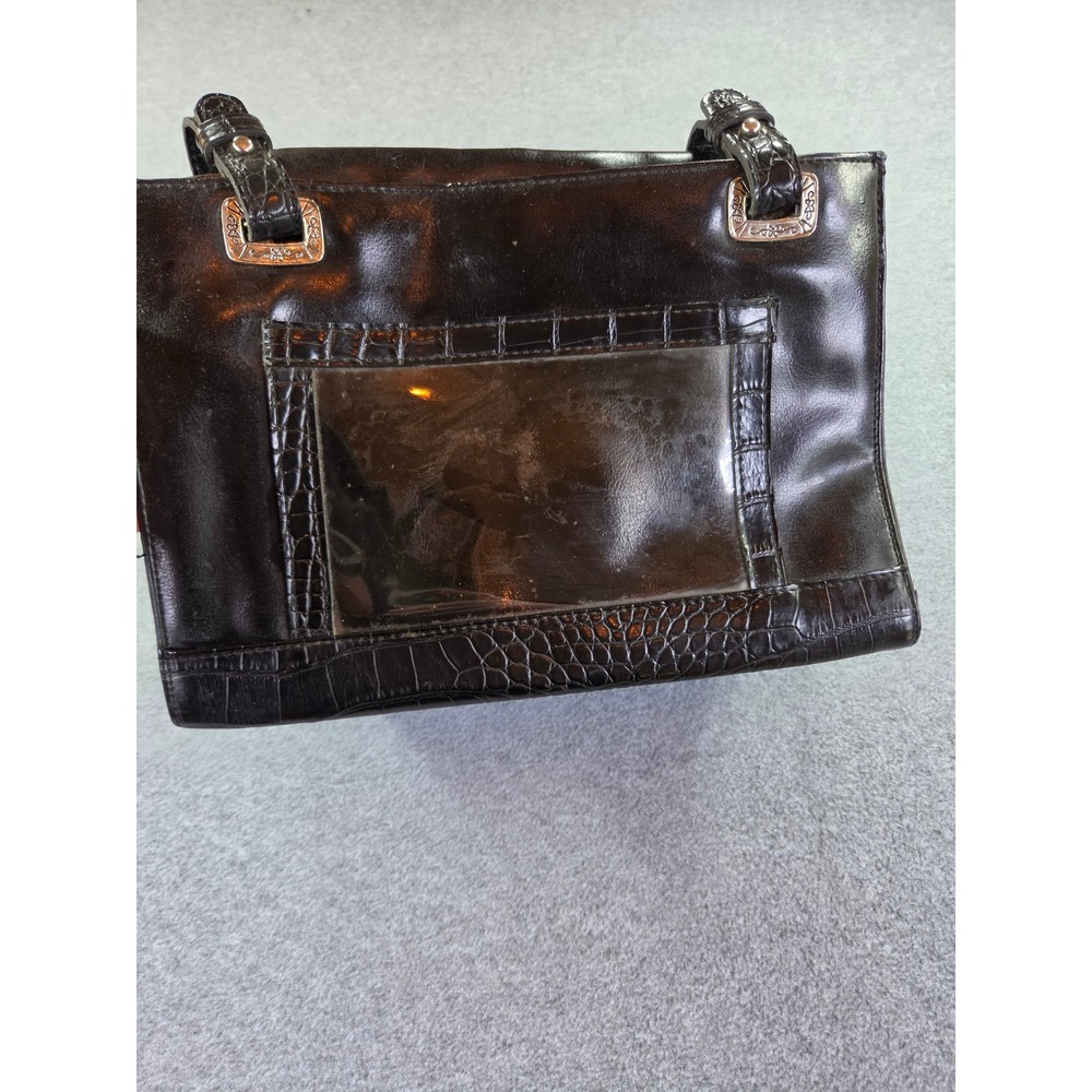Brighton Womens Croc Embossed Leather Shoulder Bag Tote Black Western Classic